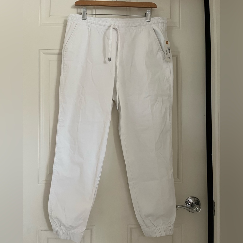 NWT LAND ' N SEA White Cotton Tie Waist Pants Cinched Bottoms + Pockets
